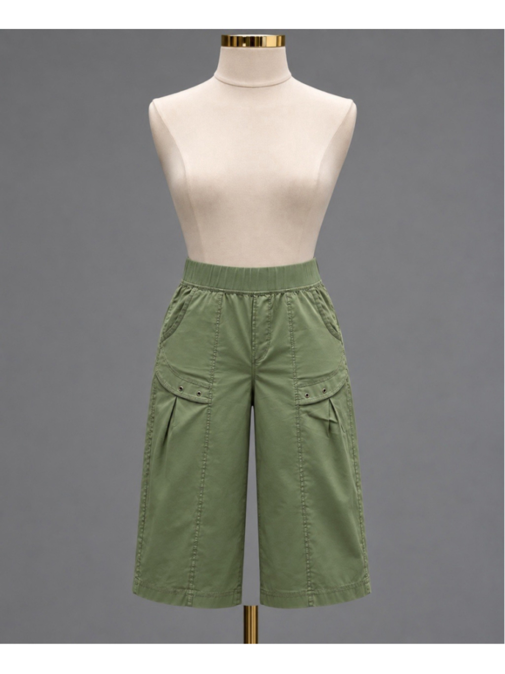 XCVI Women's Sz L Green Cargo Pocket Capri Pants Summer Boho Gaucho Crop